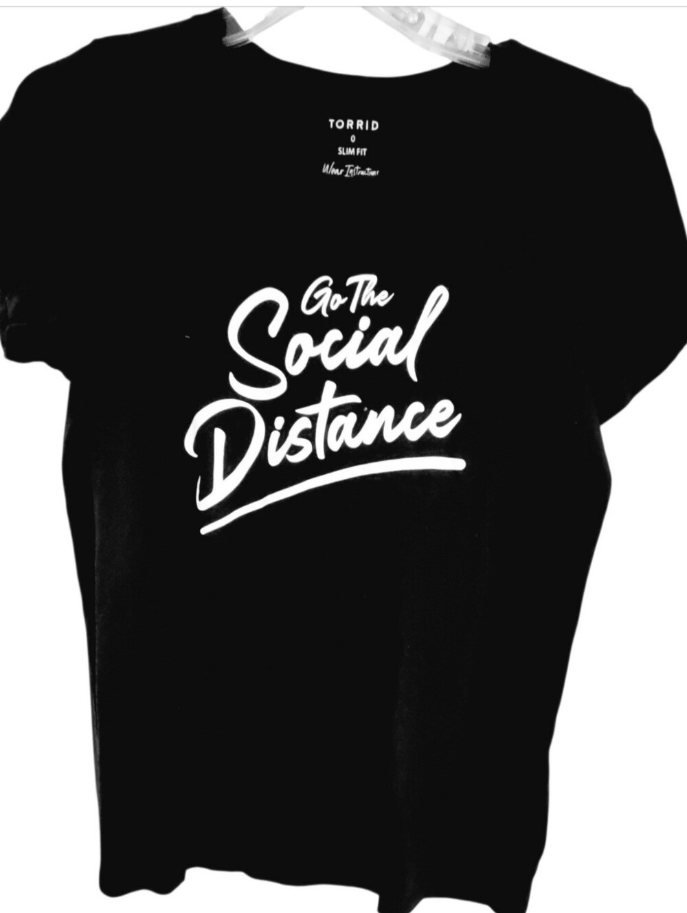 Torrid Black Slim Fit Crewneck Tee   Sz 0.. 'Go The Social Distance" ....